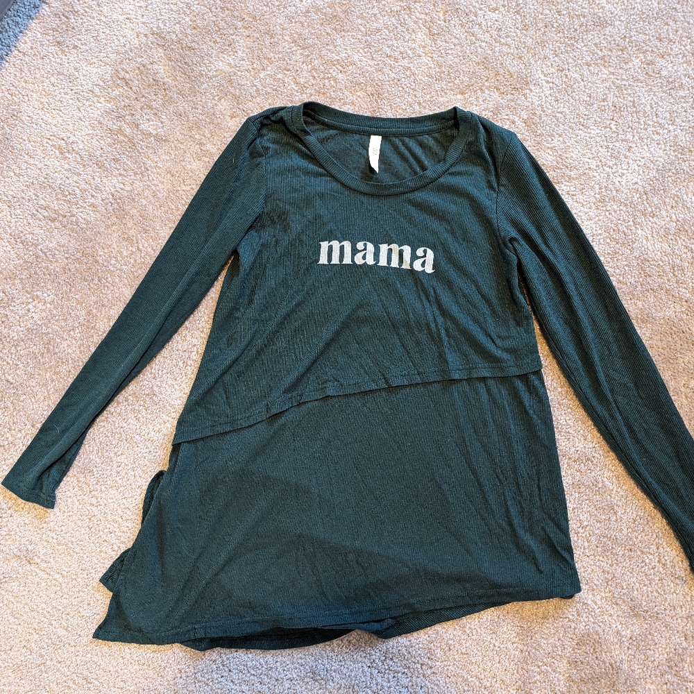 Latched mama "mama" asymmetrical small long sleeve shirt nursing
